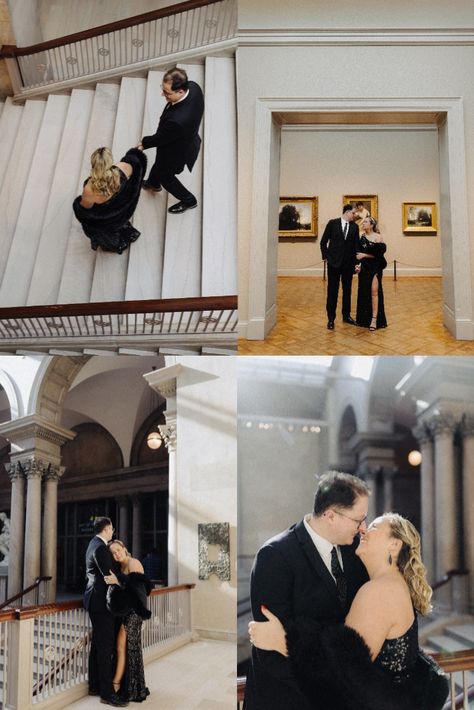 Art Museum Engagement Photoshoot, Art Institute Of Chicago Wedding, Art Institute Of Chicago Engagement Photos, Couple Photoshoot Museum, Chicago Art Institute Engagement Photos, Art Institute Engagement Photos, Museum Engagement Photoshoot, Art Gallery Engagement Photos, Museum Aesthetic Photoshoot