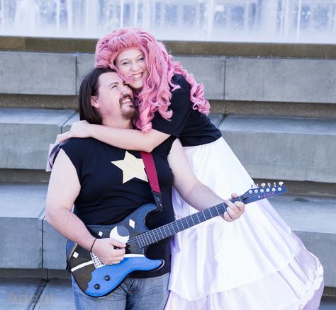 Greg and Rose from Steven Universe Rose quarts cosplay and wig by me Greg cosplay and guitar made by David  Photo by Badept photography Greg Universe Cosplay, Rose And Greg Steven Universe Matching, Steven Cosplay Universe, Lars Steven Universe Cosplay, Pink Diamond Steven Universe Cosplay, Rose Quartz Steven Universe Wig, Steven Universe Costume, Rose Quartz Steven Universe, Steven Universe Cosplay