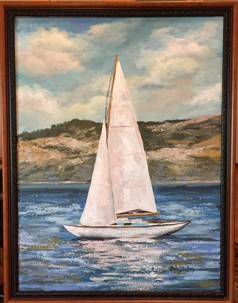 "The Sailboat" by Lee Ann Billups Blevins $400 Acrylic on stretched canvas , impressionistic Sailboat Photography, Mixed Media Art Projects, Lee Ann, Lake Painting, Sailboat Painting, Sail Boats, Ocean Pictures, Ship Paintings, Light Houses