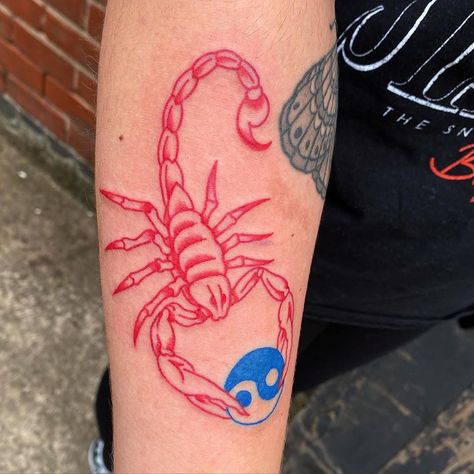 Pink Scorpion Tattoo, 16 Tattoo, Pink Tattoo, Red Ink Tattoos, Pretty Tattoos For Women, Dope Tattoos For Women, Tatuaje A Color, Red Tattoos, Stylist Tattoos