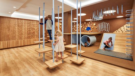 Indoor Playgrounds: Playful Architecture at Home | ArchDaily Indoor Playground Design, Indoor Playroom, Kindergarten Interior, Kids Cafe, Kids Indoor Playground, Kindergarten Design, Playroom Design, Sensory Room, Playground Design