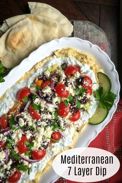 Greek 7 Layer Dip Recipe That Is Great for Parties #7LayerDip #Recipe #GreekAppetizer #MediterraneanAppetizer #LayeredDip #PartyFood Greek 7 Layer Dip, Layer Dip Recipe, Party Appetizer Dips, Mediterranean Dip, 7 Layer Dip Recipe, Mediterranean Appetizers, Thanksgiving Goodies, Layered Dip, Layered Dip Recipes