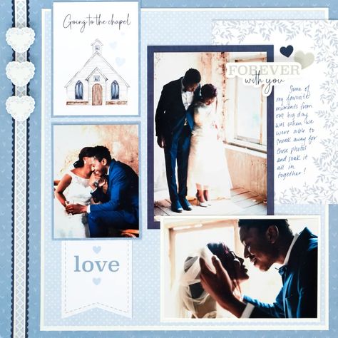 July Completed Album Challenge PLUS A Wedding Scrapbook Layout Wedding Photo Album Layout, Wedding Album Scrapbooking, Wedding Album Layout, Wedding Scrapbook Pages, Scrapbook Wedding, Wedding Scrapbooking Layouts, Scrapbook Design Layout, Photo Album Layout, Polka Dot Paper