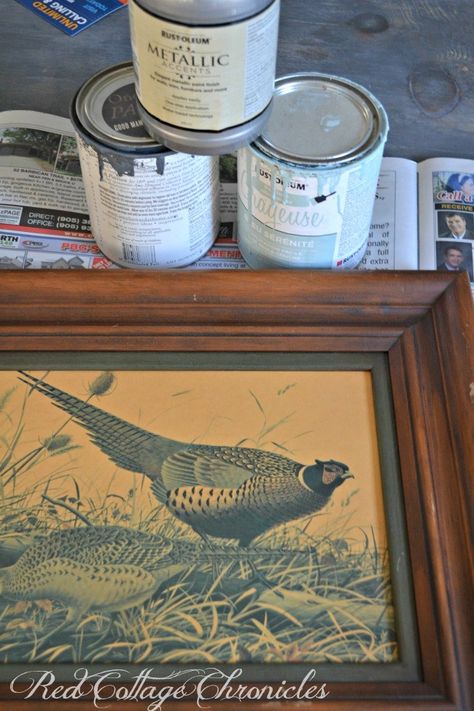 Picture Frame Update, Painting Old Picture Frames, Painting Over Thrift Store Art, Painting Picture Frames Diy Ideas, Thrifted Wall Art, Painting On Thrift Store Art, Thrift Store Pictures, Picture Frame Matting Ideas, Spray Paint Picture Frames