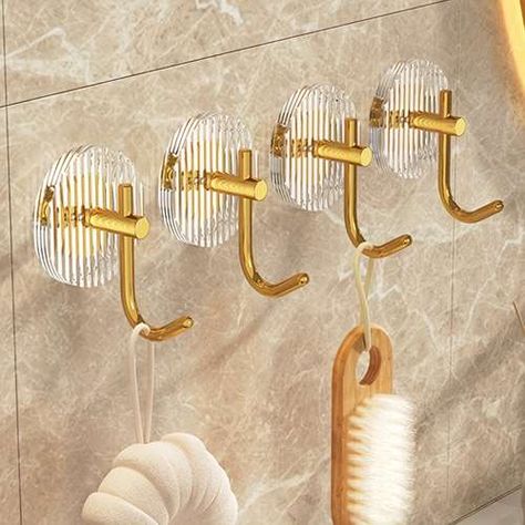 Dorm Room Bathroom Ideas, Room Bathroom Ideas, Dorm Room Bathroom, Coat Hooks Wall Mounted, Gold Hangers, Robe And Towel Hooks, Adhesive Wall Hooks, Wall Mounted Hooks, Toilet Bathroom