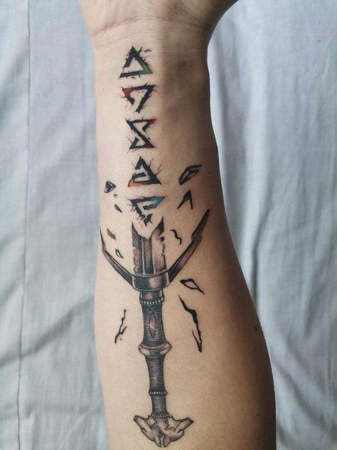 The Witcher Swords Tattoo, Witcher Swords Tattoo Design, Viking Swords Tattoo Norse Mythology, The Witcher Tattoos, Tattoo Swords Men, Witcher Signs Tattoo, Fighter Tattoo Men, Witcher Tattoo Design, The Witcher Tattoo Ideas