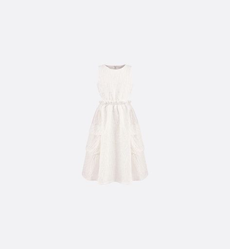 Kids' Flared Dress Ivory Jacquard with Cloqué Effect | DIOR Dior Kids, Dior Star, Ivory Fabric, Heart Embroidery, Dior Jewelry, Mens Travel Bag, Flared Dress, Star Shoes, Floral Jacquard