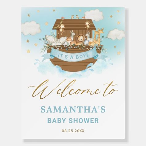 Chic Noah's Ark Boy Birthday Baby Shower Welcome   Foam Board  Zazzle Noahs Ark Theme, Noahs Ark Baby Shower, Welcome Poster, Baby Shower Welcome Sign, Boy Baby Shower, Noah's Ark, Noahs Ark, Boy Birthday Party, Kids Nursery Decor