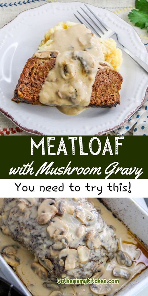 Indulge in the ultimate comfort food with this delicious and easy Meatloaf with Mushroom Gravy recipe. Perfect for a family dinner, this hearty dish combines a flavorful meatloaf with a rich, savory mushroom gravy that will have everyone coming back for seconds! Meatloaf And Mushroom Gravy, Meatloaf With Mushroom Gravy, Meatloaf Recipes Easy, Flavorful Meatloaf, Amazing Meatloaf, Mushroom Meatloaf, Traditional Meatloaf Recipes, Ground Turkey Meatloaf, Meatloaf Sauce