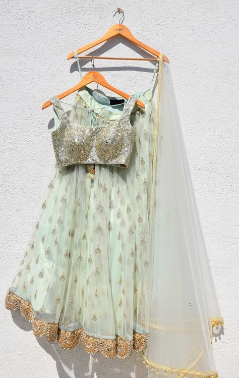 Pistachio Green Lehenga Bridallehenga Bridal, Quality Outfits, Sequins Blouse, Wedding Lehengas, Designer Bridal Lehenga, Indian Bridal Lehenga, Green Lehenga, Lehenga Collection, Indian Lehenga