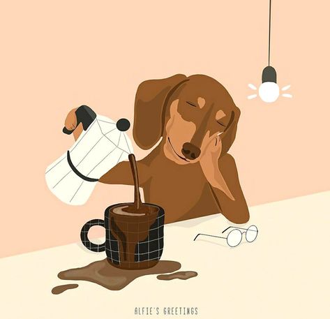 Picture Mood, Arte Dachshund, Dog Design Art, Dachshund Art, Coffee Illustration, Apple Watch Wallpaper, Love Illustration, Weiner Dog, Support Artists