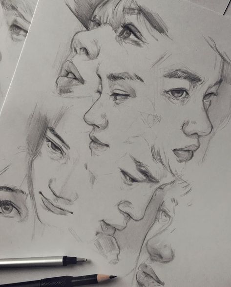 Multiple Portraits Drawing Studies. By Dika Toolkit. Portrait Au Crayon, Random Sketches, Portraits Drawing, Portrait Vintage, Drawing Studies, Face Sketch, Love Drawing, Arte Sketchbook, Arte Inspo