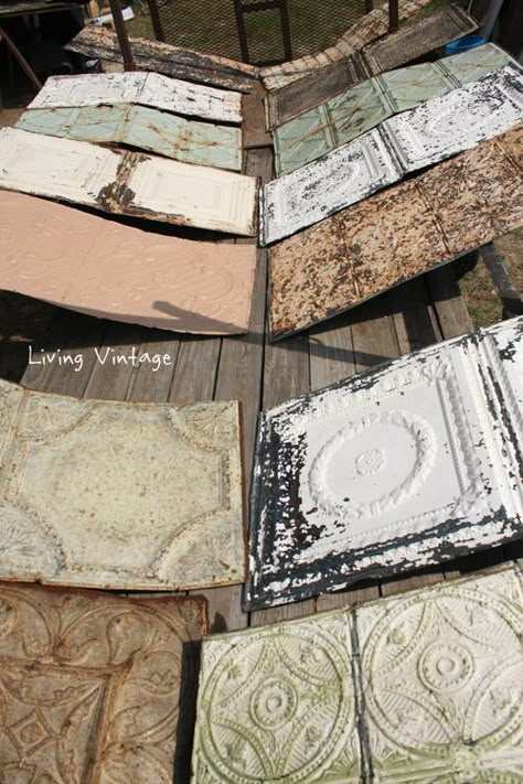 Old Tin Ceiling Tiles Ideas, Pressed Tin Ceiling Kitchen, Tin Ceiling Tiles Repurposed Diy Craft Projects, Antique Ceiling Tiles Ideas, Antique Tin Ceiling Tiles Repurposed, Antique Tin Ceiling Tile, Antique Ceiling Tile, Vintage Tin Ceiling Tile, Pressed Tin