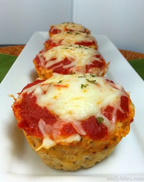 Chicken Parmesan Meatloaf, Chicken Muffins, Parmesan Meatloaf, Vsg Recipes, Emily Bites, Wls Recipes, Meatloaf Muffins, Bariatric Friendly Recipes, Bariatric Eating