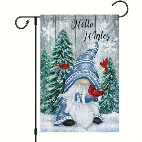 Hello Winter Gnome Garden Flag Double Sided Burlap Cardinals - Temu Snow Garden, Winter Yard, Outdoor Welcome Sign, Flag Poles, Farmhouse Outdoor Decor, Christmas Garden Flag, Welcome Banner, Christmas Atmosphere, Christmas Garden