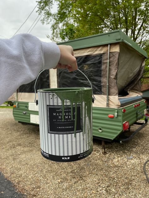 Scamper Camper Remodel, Pop Up Camper Renovation Ideas, Green Pop Up Camper Interior, Paint Pop Up Camper Exterior, Renovating Pop Up Camper, Vintage Pop Up Camper Remodel, Cute Pop Up Camper Ideas, Western Camper Remodel Rustic, Pop Up Makeover