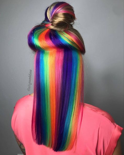 Rainbow Hair Colors, Split Dye, Rainbow Hair Color, Multi Colored Hair, Hair Color Crazy, Dye Hair, Multicolored Hair, Hair Color Purple, Unicorn Hair