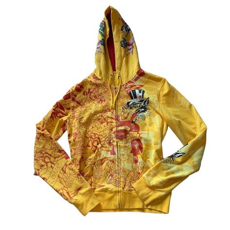 super unique ed hardy zip-up hoodie. in perfect... - Depop Glory Tattoo, Gold Ore, Women's Streetwear Fashion, Silly Clothes, Womens Hoodie, Heart Hoodie, Christian Audigier, Women Hoodies Sweatshirts, Really Cute Outfits