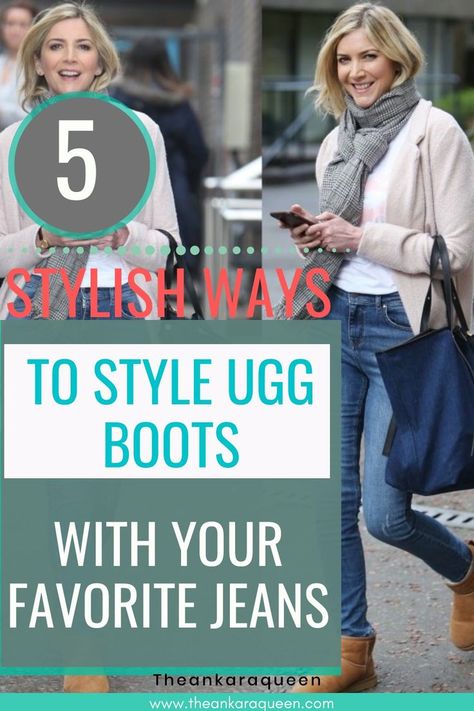 A young blonde woman wears jeans and a cardigan with short Ugg boots and a tote bag. She has a cell phone in her hands. Ugg Mini Boots Outfit Winter, Ugg Boots With Jeans, Mini Uggs Boots Outfit, Uggs Mini Boots Outfit, Mini Ugg Boots Outfit, How To Wear Ugg Boots, Outfits With Ugg Boots, Ugg Mini Outfit, Ugg Mini Boots Outfit