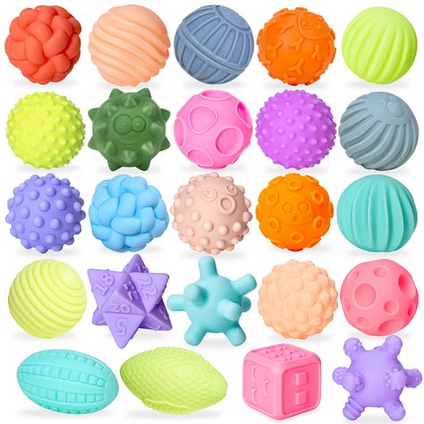 PRICES MAY VARY. Great Sensory Balls for Baby: 24 pack different colors and shapes of sensory balls for toddlers, colorful and more attractive to the baby's attention, the use of soft and textured materials to encourage children to reach out and grasp, different textures for babies to better enjoy sensory play, develop children's hands-on skills and color perception. Sensory Toys for Babies 6-12 Months. Multifunction Sensory Toys: Our mini sensory ball has a variety of ways to play, not only can Sensory Toys For Babies, Sensory Balls, Stim Toys, Color Perception, Toddler Boy Toys, Sensory Exploration, Baby Sensory Toys, Toys For Babies, Baby Sensory