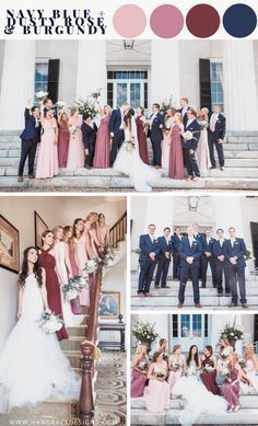 Shades Of Burgundy Dresses, Burgundy Blush Blue Wedding, Blush Pink And Burgundy Bridesmaid Dresses, Maroon And Blush Bridesmaid Dresses, Bridesmaid Dresses Burgundy And Blush, Mauve And Blush Wedding Color Palettes, September Wedding Colors Bridesmaid Dress, Rosewood And Navy Wedding, Maroon Spring Wedding