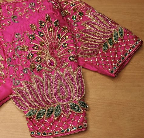 3d Maggam Work, Aari Designs, Lotus Design, 3d Embroidery, Bridal Blouse, Hand Embroidery Design Patterns, Maggam Work, Embroidery Blouse Designs, Aari Work