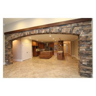 Two Island Kitchen, House Schemes, Craftsman Columns, Archways In Homes, Rustic Family Room, Arched Doorways, Stone Archway, Mystic River, Ikea Kitchen Design