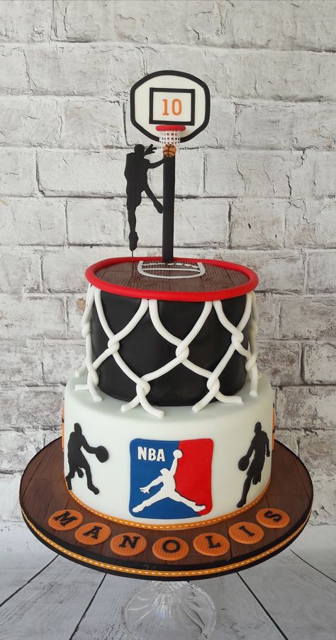 NBA basketball cake. Nba Themed Cake, Basketball Cake For Boys Birthdays, Basketball Cakes For Boys, Nba Party Ideas, Basketball Cake For Boys, Nba Cakes Birthday, Basketball Theme Birthday Cake, Basketball Cake Ideas Boys, Nba Basketball Cake