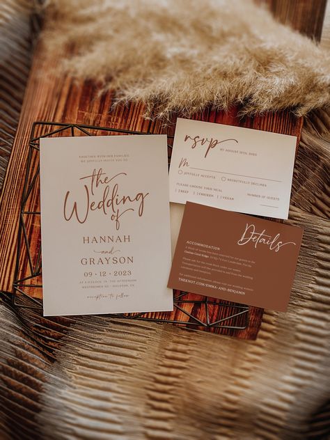 Boho Invitation Template, Brown Wedding Themes, Brown Wedding Invitations, Rusting Wedding, Boho Invitations, Beige Wedding, Brown Wedding, Wedding Invitations Boho, Fall Wedding Invitations