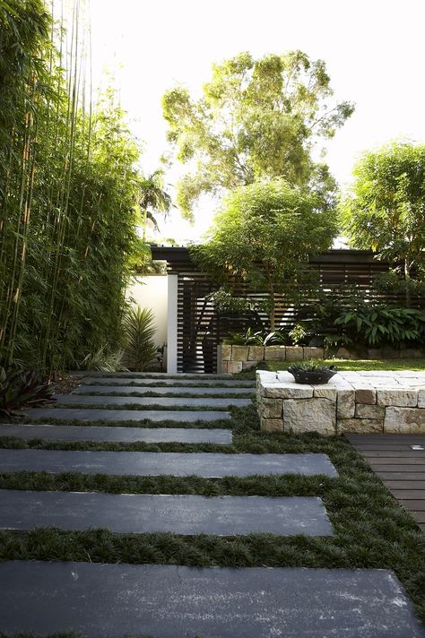 Large concrete pavers instead of turfstone Mondo Grass Landscaping, Rectangular Pavers, Concrete Sleepers, Bamboo Landscape, Terrasse Design, Walkways Paths, Stone Steps, Modern Garden Design, Concrete Pavers