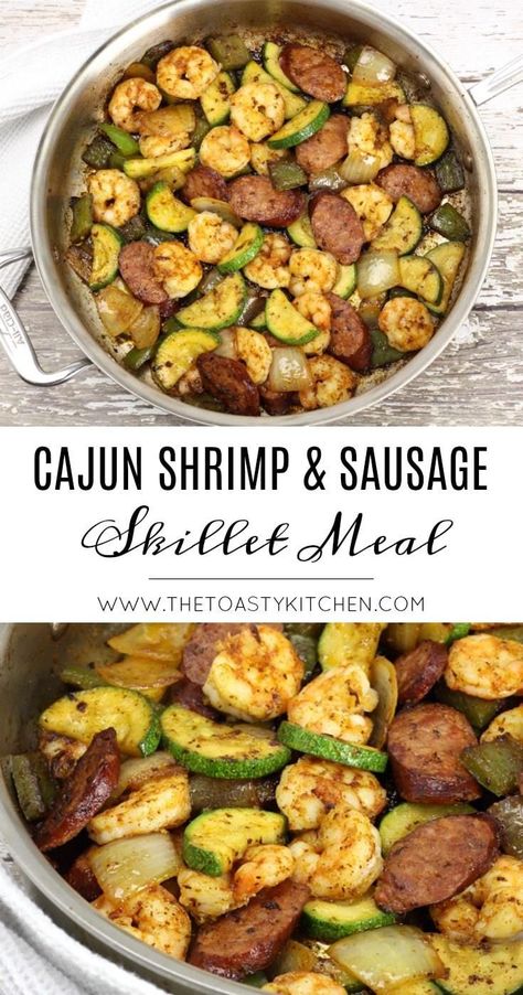 Cajun Shrimp and Sausage Skillet Meal Shrimp And Sausage Skillet, Lowcarb Meals, Squash Dinner, Cajun Shrimp And Sausage, Sausage Skillet, Shrimp And Sausage, Cajun Sausage, Shrimp Sausage, Cajun Shrimp