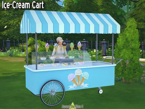 ice cream cart, sell ice cream!on around the sims 4 Around The Sims 4, Lotes The Sims 4, Ice Cream Stand, Muebles Sims 4 Cc, Free Sims 4, Sims 4 Children, Sims 4 Game Mods, Free Sims, Sims Building