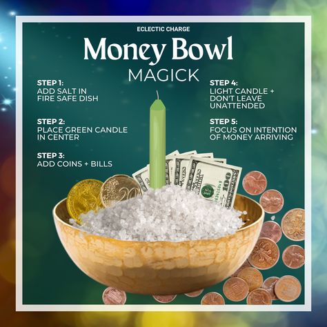 Money Bowl, Money Candle Spell, Money Spells Magic, Money Abundance, Prosperity Spell, Money Spells That Work, Money Candle, Good Luck Spells, Easy Spells