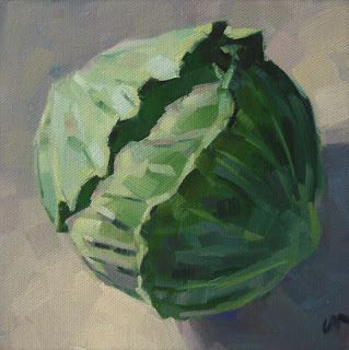 Carol Marine's Painting a Day: "Green Cabbage" --- n/a Cabbage Painting, Cabbage Drawing, Carole Marine, Carol Marine, Veggie Art, Marine Paint, Painting A Day, Still Life Images, Still Life Fruit