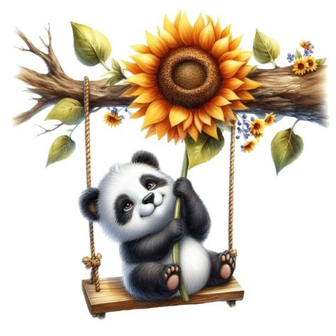 Watercolor Sunflowers, Panda Tattoo, Fake Animals, Watercolor Sunflower, Car Sticker, Car Stickers, Pet Birds, Animal Pictures, Bumper Stickers