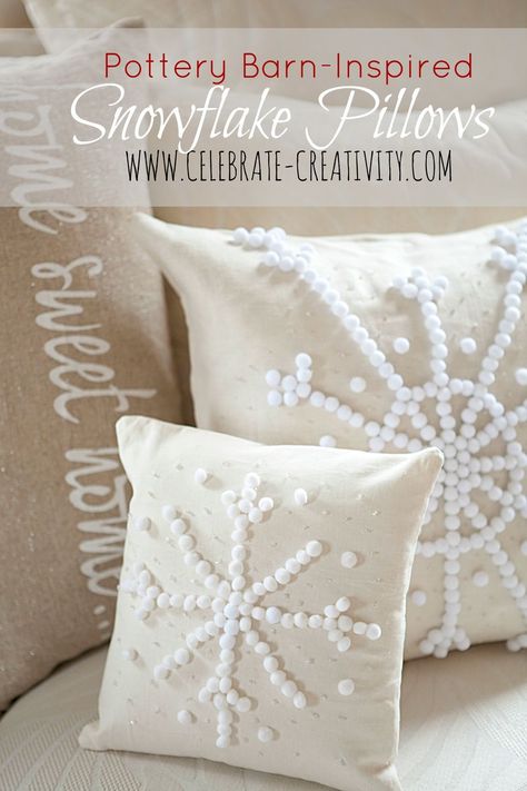 The snowflakes are falling but this SNOWFLAKE PILLOW will warm your heart. Super easy to make and gift. Snowflake Pillows, Xmas Pillows, Snowflake Pillow, Pottery Barn Christmas, Snow Flakes Diy, Winter Pillows, Pottery Barn Inspired, Pillow Ideas, Christmas Cushions