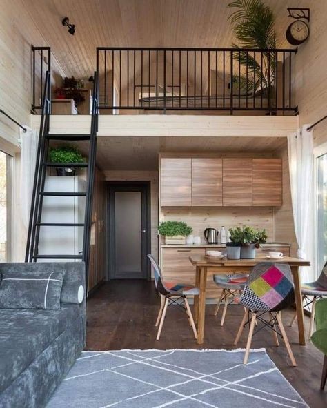 Small Loft Design, Tiny Loft House, Chalet Modern, Small Apartment Floor Plans, Small Loft Apartments, Apartemen Studio, Tiny Loft, Loft House Design, Loft Plan