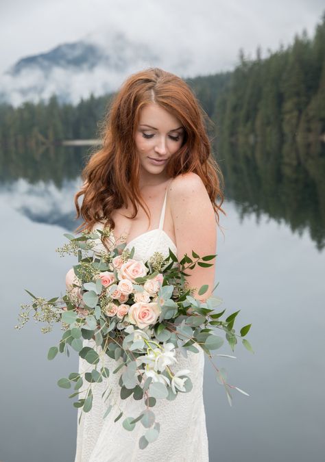 Beautiful redheaded bride with amazing bouquet of roses an eucalyptus | Photo by Katie Lauren in Vancouver Redheaded Bride, Wedding Colors For Redhead Bride, Redhead Wedding, Red Head Bride, Red Hair Bride, Red Hair Brides, Wedding Makeup Redhead, Redhead Bride, Wedding Hairstyles For Girls