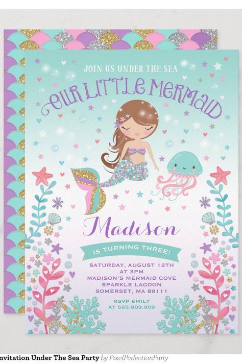 Mermaid Birthday Invitation Under The Sea Party Mermaid Cove, Mermaid Birthday Invitations, Under The Sea Party, Mermaid Birthday, Under The Sea, The Little Mermaid, Birthday Invitations, Mermaid, Birthday