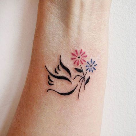 30 Incredible Flower Tattoos Designs You Must See #tattoo #ink #art #tattooart #ideas #flowertattoo #flower #incredible Small Dove Tattoos, Dove Tattoo Design, Dove Tattoos, Bird Tattoo Wrist, Simple Tattoos For Women, Dove Tattoo, Beautiful Flower Tattoos, Best Tattoos For Women, Original Tattoos