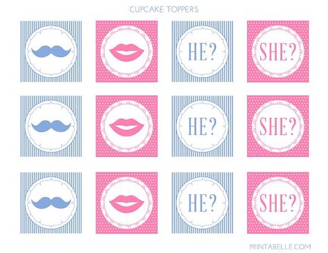 Gender reveal cupcake topper, free printable Gender Cookies, Gender Reveal Cupcake Toppers, Printable Gender Reveal, Cupcakes Baby Shower, Baby Reveal Cakes, Baby Shower Cupcakes For Girls, Cupcake Toppers Free, Gender Reveal Banner, Gender Reveal Cupcakes