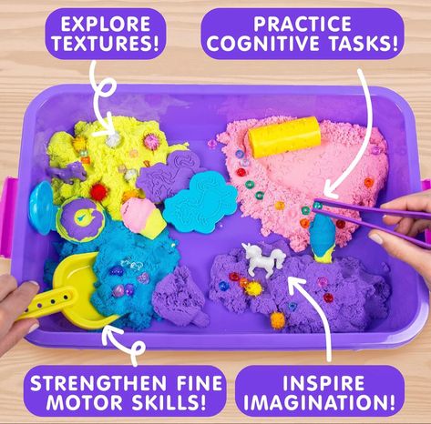 Kinetic Sand Kids Sensory Bin for fine motor skills | ARTS & Crafts | keep kids occupied activity Kinetic Sand Box, Sensory Bins For Toddlers, Tactile Sensory, Play Sand, Learn Through Play, Short Attention Span, Kinetic Sand, Kids Sensory, Attention Span