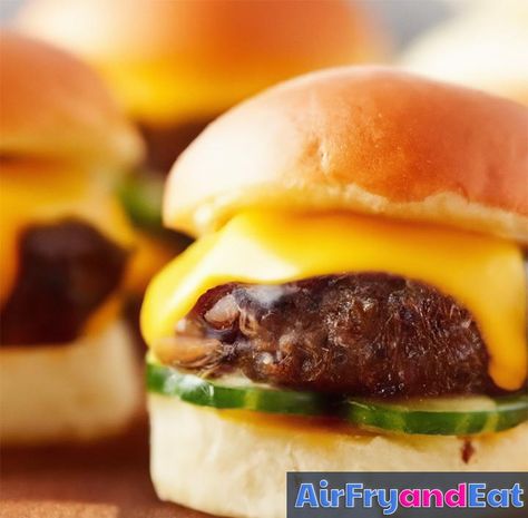 Air Fryer Sliders: The Best Recipe (Easy) | AirFryAndEat Air Fryer Hamburger Sliders, Air Fryer Sliders Recipes, Sliders In Air Fryer, Hamburger Air Fryer, Sliders Air Fryer, Air Fryer Sliders, Sliders Recipes Hamburger, Hamburger Sliders, Recipes Hamburger