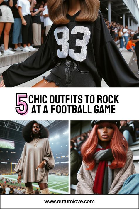 Discover 5 chic and comfy outfit ideas perfect for enjoying a football game. Whether you're a die-hard fan or just there for the fun, we've got your style covered! Outfits For Nfl Football Games, Football Game Outfits For Black Women, Chic Nfl Game Outfit, Game Day Sports Fan Tops For Football Season, Cute Outfits For Nfl Football Games, Super Bowl Party Outfits For Women, Superbowl Outfits Women, Game Day Outfit Football, Game Day Outfit Nfl