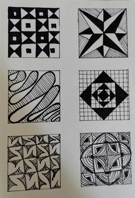 Square Design Pattern Drawing, Repitition Drawing Easy, Gemotrical Patterns Drawing, Easy Repeating Patterns To Draw, Doodles Zentangles Step By Step, Background Drawing Ideas Patterns, Geometric Drawing Abstract Patterns, Geometric Pattern Drawing Ideas, Doodle Patterns Simple