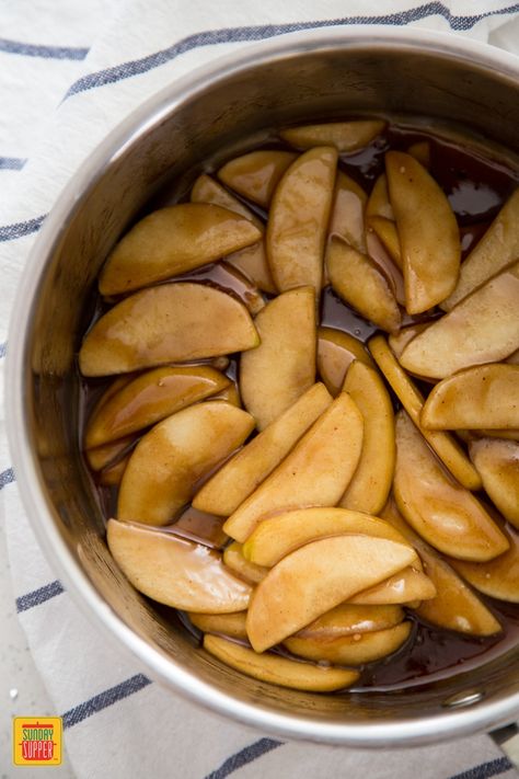 Sauteed Apples is a QUICK & EASY recipe that makes everything extra delicious from breakfast pancakes & waffles to ice cream & pound cake! Perfect for a Thanksgiving side dish or dessert too! This fruit topping makes everything extra special. Learn how to make sauteed apples with our easy recipe. #SundaySupper #apples #breakfast #easyrecipe #topping #sidedish #fruit Easy Fried Apples, Apple Crisp Topping Recipe, Southern Fried Apples Recipe, Easy Sauce Recipes, Fried Apples Recipe, Caramel Apple Dessert, Apple Crumble Topping, Sauteed Apples, Apples With Cinnamon