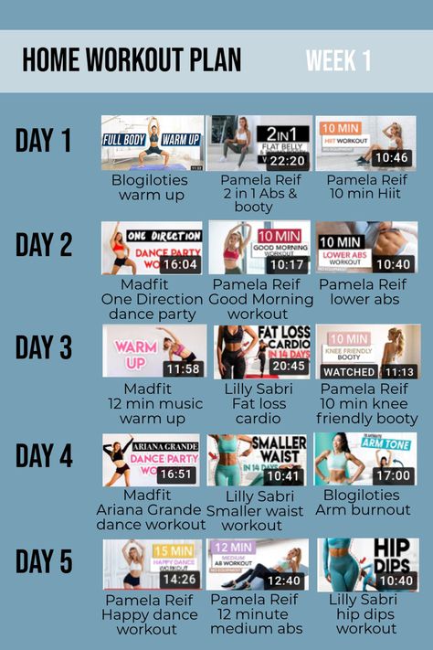 Pilates Weekly Workout, Weekly Work Out Plan At Home, Blogilates Workout Plan, Pamela Reif Abs Workout Plan, Workout Plan Videos, Weekly Workout Plans Pilates, Workout Plan For A Week, Workout Schedule Youtube, Model Weekly Workout Plan