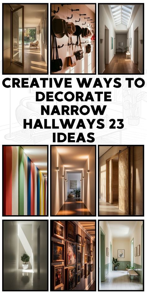 Creative Ways to Style Narrow Hallways in Your Home 23 Ideas Long Entry Way Decor Ideas, Entryway Decor Small Narrow Hallways, End Of Hallway Mirror Ideas, Hallways With Panelling, Narrow Landing Ideas Upstairs, Narrow Long Hallway Ideas, Black Wall Entryway, Narrow Corridor Ideas, Hall Wall Decor Ideas