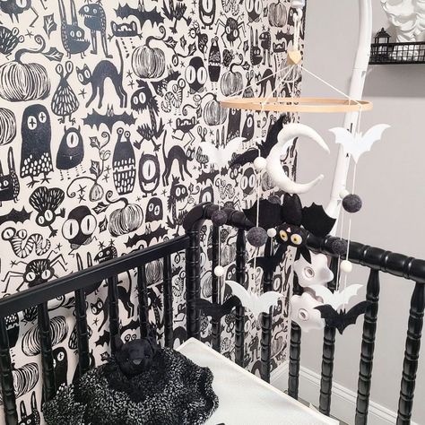 Punk Nursery, Goth Baby Nursery, Gothic Nursery, Dark Nursery, Gothic Farmhouse, Bat Mobile, Punk Baby, Gothic Baby, Goth Baby