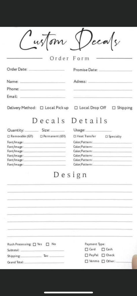 Sticker Order Form, Decal Order Form Template Free, How To Keep Track Of Customer Orders, Order Forms For Craft Business, Small Business Printables, Tshirt Printing Business, Cricut Help, Business Printables, Startup Business Plan